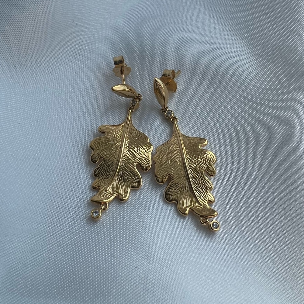Pandora Shine 18K Plated Gold Oak Lead Drop Earrings